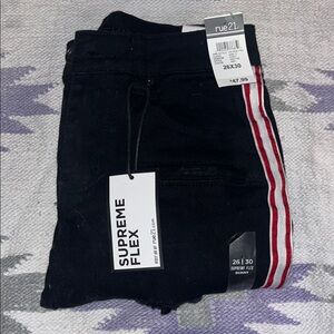 Black Jeans with Red and White Stripes